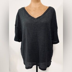 Cupshe Black V-Neck Knit Top, Size M, women’s black top